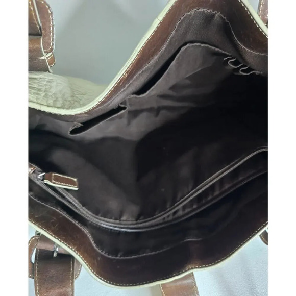 LEVENGER BRIEFCASE SHOULDER WORK TOTE BAG 3 COMPARTMENTS Creme/Tan LEATHER - Picture 11 of 14